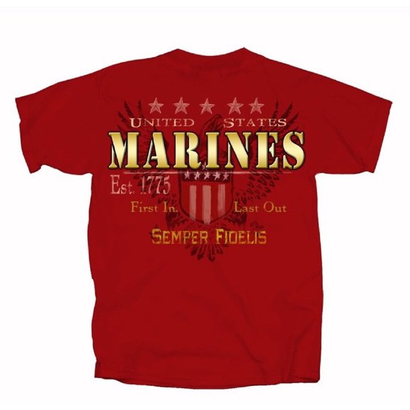 U.S. Marines USMC Shield Logo Red Short Sleeve T-Shirt - NEW Fast Ship - Picture 1 of 6